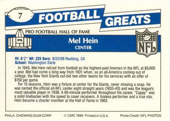 1989 Swell Greats #7 Mel Hein Back
