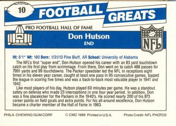 1989 Swell Greats #10 Don Hutson Back