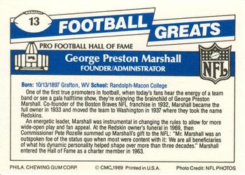 1989 Swell Greats #13 George Preston Marshall Back