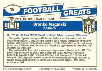 1989 Swell Greats #15 Bronko Nagurski Back