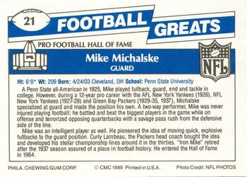 1989 Swell Greats #21 Mike Michalske Back