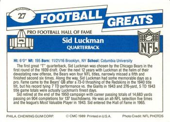 1989 Swell Greats #27 Sid Luckman Back