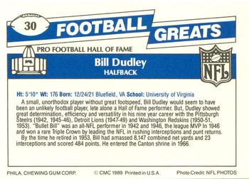 1989 Swell Greats #30 Bill Dudley Back
