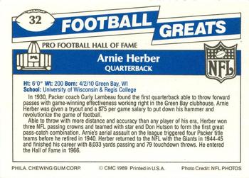 1989 Swell Greats #32 Arnie Herber Back