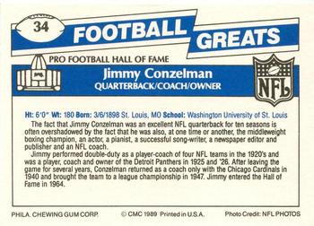 1989 Swell Greats #34 Jimmy Conzelman Back