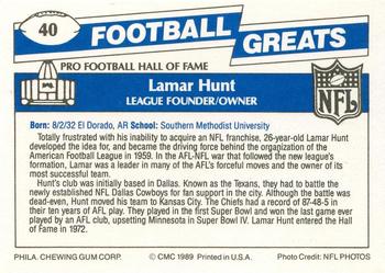 1989 Swell Greats #40 Lamar Hunt Back