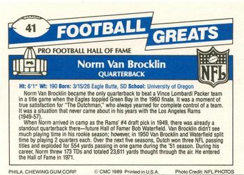 1989 Swell Greats #41 Norm Van Brocklin Back