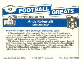 1989 Swell Greats #43 Andy Robustelli Back