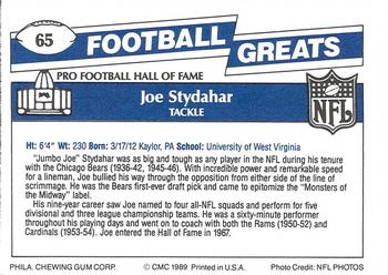 1989 Swell Greats #65 Joe Stydahar Back