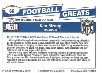 1989 Swell Greats #66 Ken Strong Back