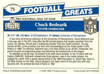 1989 Swell Greats #71 Chuck Bednarik Back