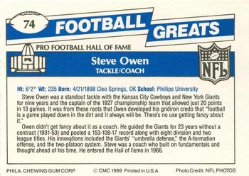 1989 Swell Greats #74 Steve Owen Back