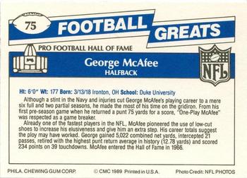 1989 Swell Greats #75 George McAfee Back
