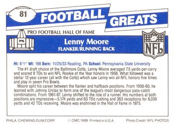 1989 Swell Greats #81 Lenny Moore Back