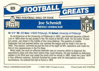 1989 Swell Greats #89 Joe Schmidt Back