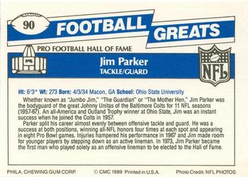 1989 Swell Greats #90 Jim Parker Back