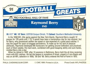 1989 Swell Greats #91 Raymond Berry Back
