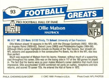 1989 Swell Greats #93 Ollie Matson Back