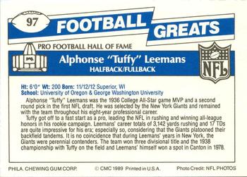 1989 Swell Greats #97 Alphonse Leemans Back