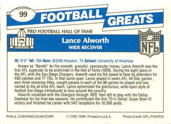 1989 Swell Greats #99 Lance Alworth Back