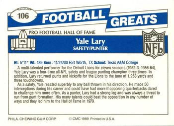 1989 Swell Greats #106 Yale Lary Back
