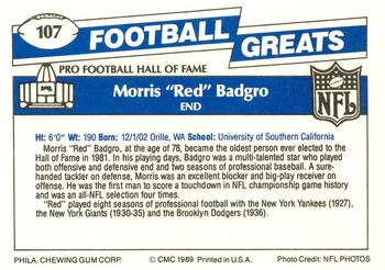 1989 Swell Greats #107 Morris Badgro Back