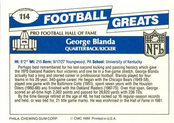 1989 Swell Greats #114 George Blanda Back