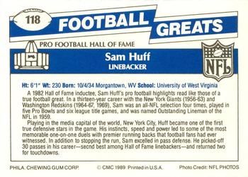 1989 Swell Greats #118 Sam Huff Back