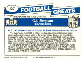 1989 Swell Greats #127 O.J. Simpson Back