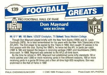 1989 Swell Greats #139 Don Maynard Back