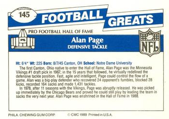 1989 Swell Greats #145 Alan Page Back
