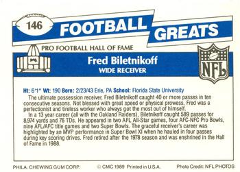 1989 Swell Greats #146 Fred Biletnikoff Back