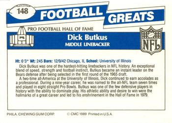 1989 Swell Greats #148 Dick Butkus Back