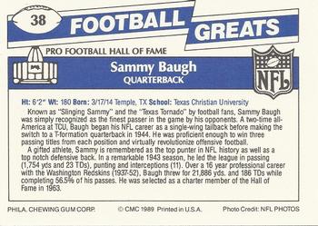 1989 Swell Greats #38 Sammy Baugh Back
