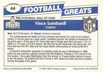 1989 Swell Greats #44 Vince Lombardi Back