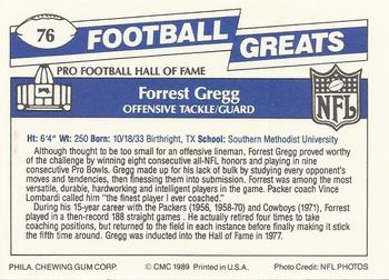 1989 Swell Greats #76 Forrest Gregg Back