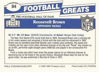 1989 Swell Greats #84 Roosevelt Brown Back