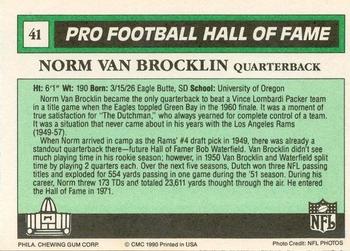 1990 Swell Greats #41 Norm Van Brocklin Back