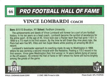 1990 Swell Greats #44 Vince Lombardi Back