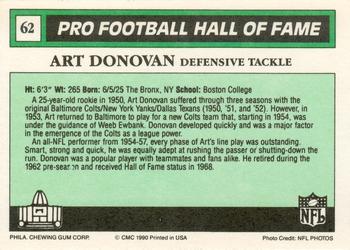 1990 Swell Greats #62 Art Donovan Back