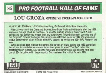 1990 Swell Greats #86 Lou Groza Back