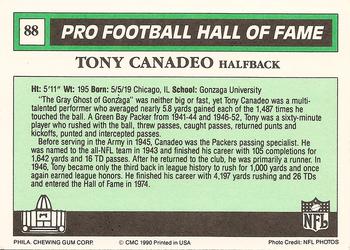 1990 Swell Greats #88 Tony Canadeo Back