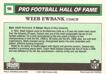1990 Swell Greats #98 Weeb Ewbank Back