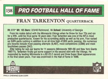 1990 Swell Greats #138 Fran Tarkenton Back