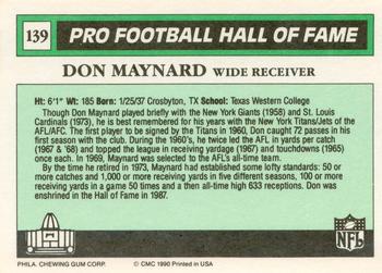 1990 Swell Greats #139 Don Maynard Back