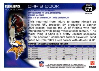 2010 Topps Chrome - Refractors #C73 Chris Cook  Back