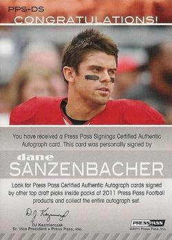 2011 Press Pass - Autographs Bronze #PPS-DS Dane Sanzenbacher Back