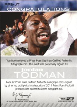 2011 Press Pass - Autographs Bronze #PPS-JT Jordan Todman Back