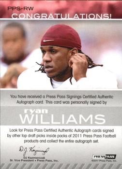 2011 Press Pass - Autographs Bronze #PPS-RW Ryan Williams Back