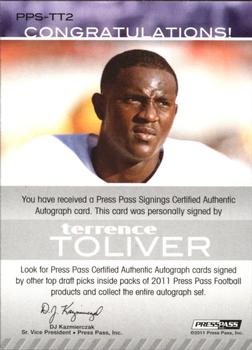 2011 Press Pass - Autographs Bronze #PPS-TT2 Terrence Toliver Back